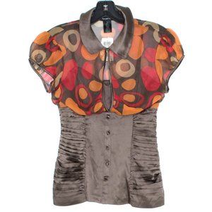 NWT Arden B Top SILK Keyhole Sheer Brown Red XS